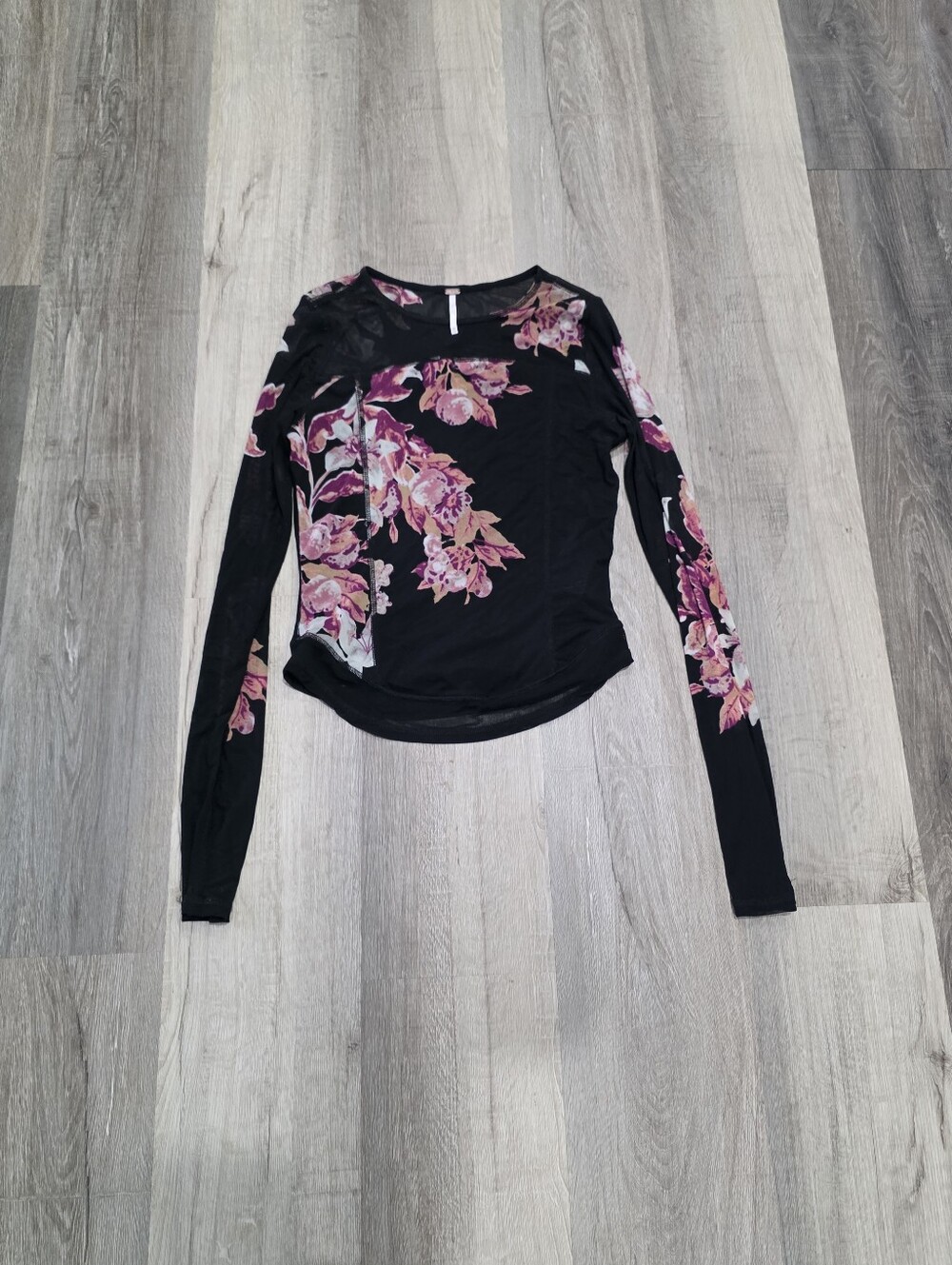 Free People Women's Black Long-Sleeve Floral Top Size M